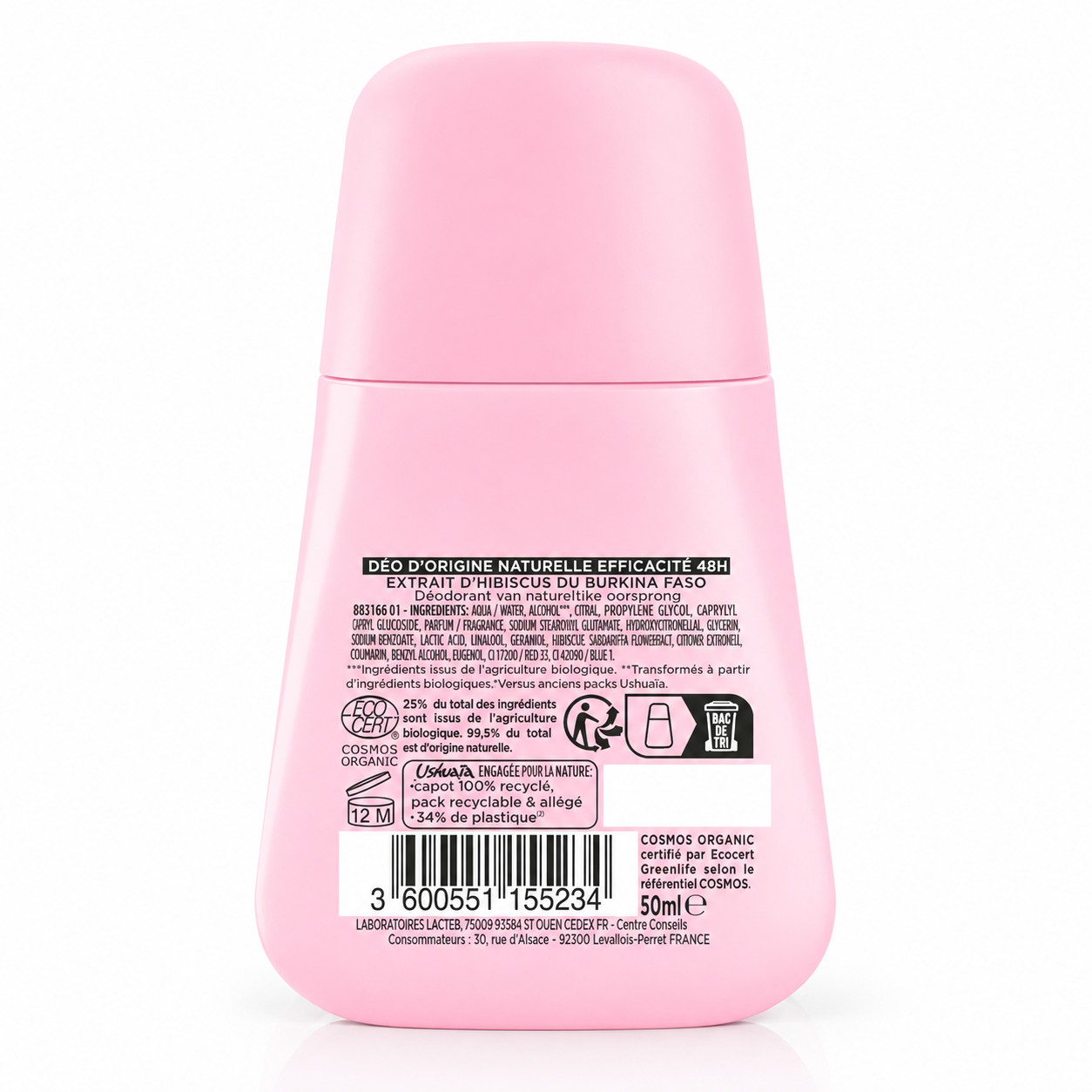 USHUAIA Déodorant bille  certifié Bio Hibiscus