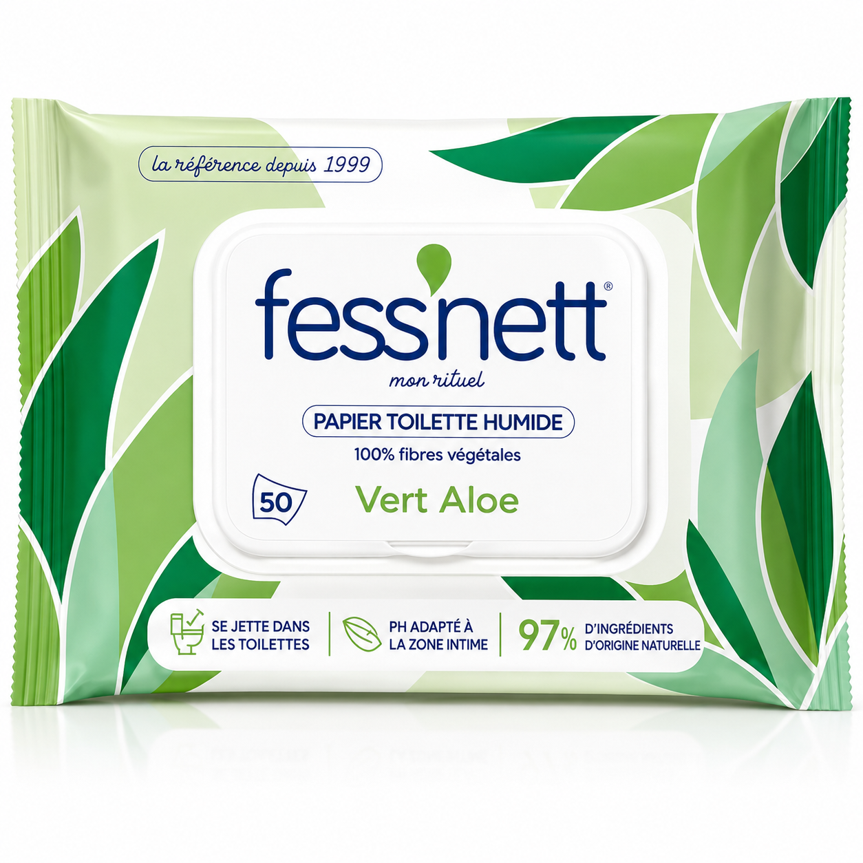 Fess'nett Papier Toilette Humide Aloe vera  jetable dans les toilettes 50 unités