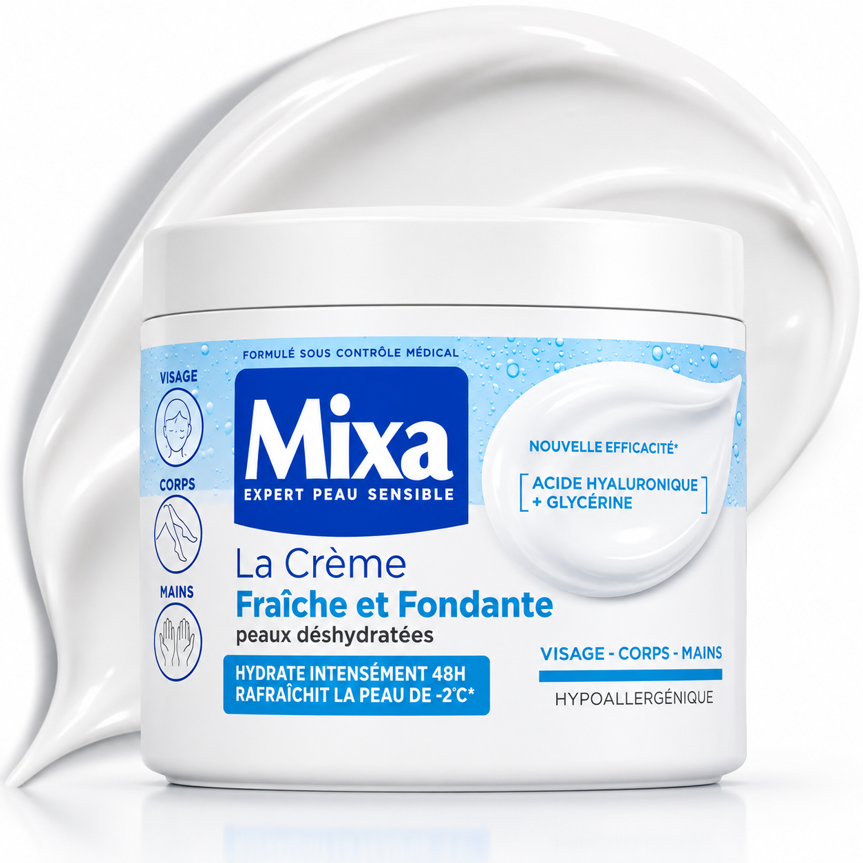 Mixa crème fondante  à l'Acide Hyaluronique Pur et Fraîcheur Immédiate 400ml