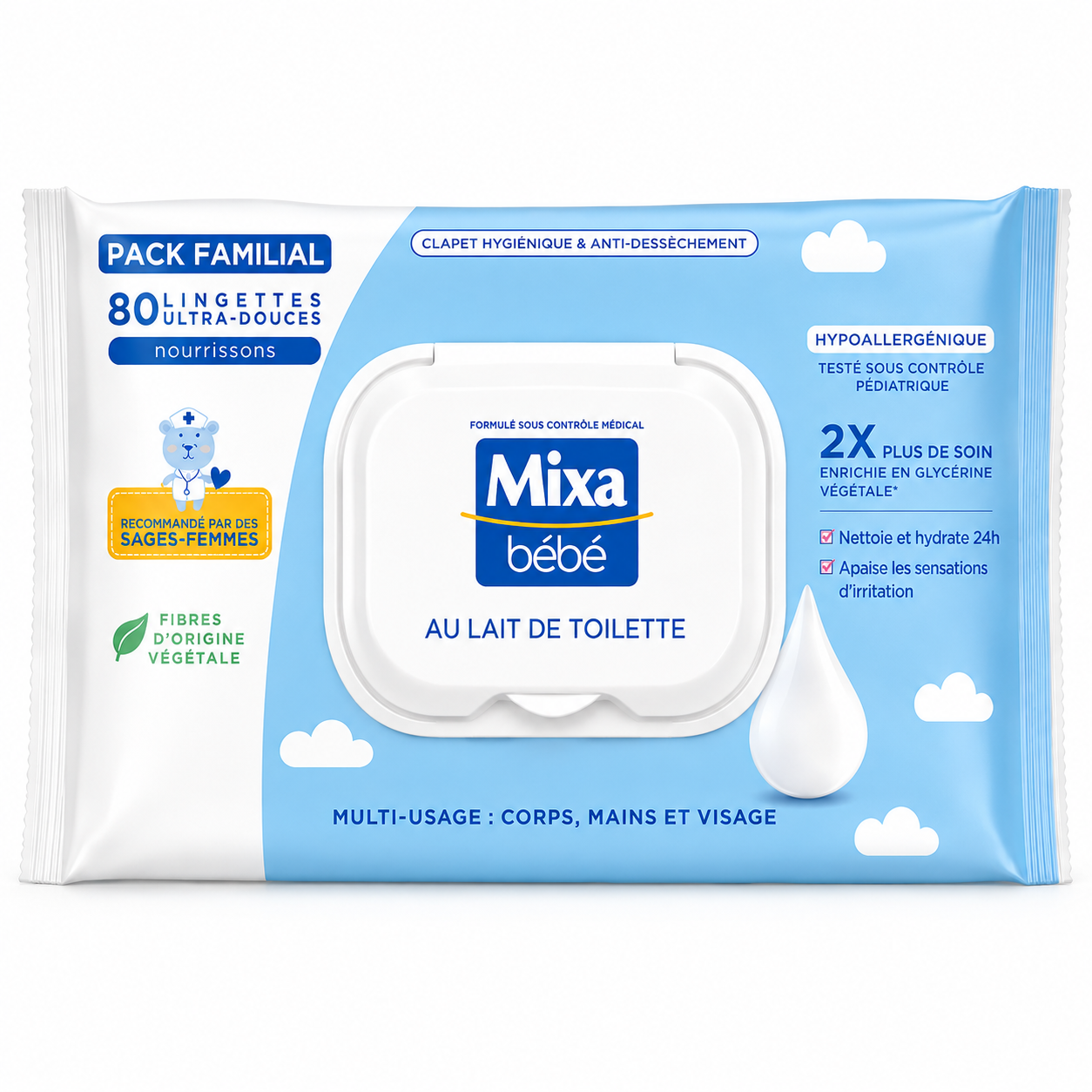 Lingettes bébé au Lait de Toilette Hypoallergénique MIXA BEBE