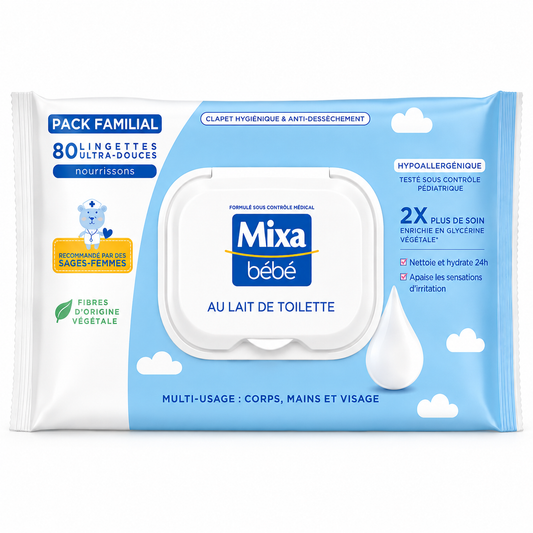Lingettes bébé au Lait de Toilette Hypoallergénique MIXA BEBE