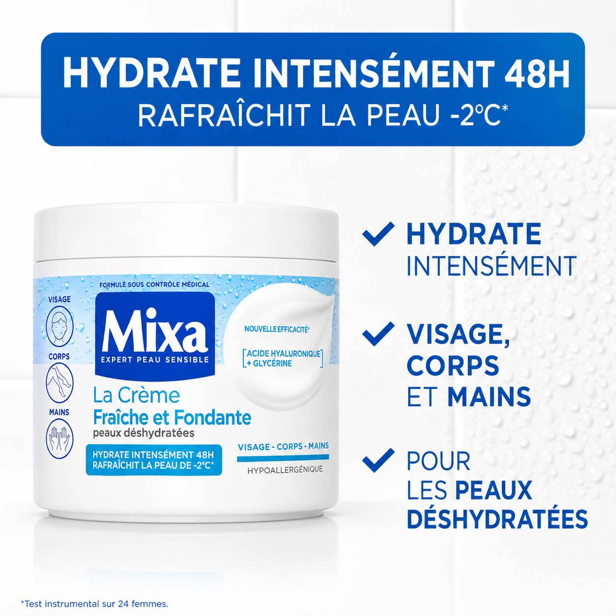 Mixa crème fondante  à l'Acide Hyaluronique Pur et Fraîcheur Immédiate 400ml
